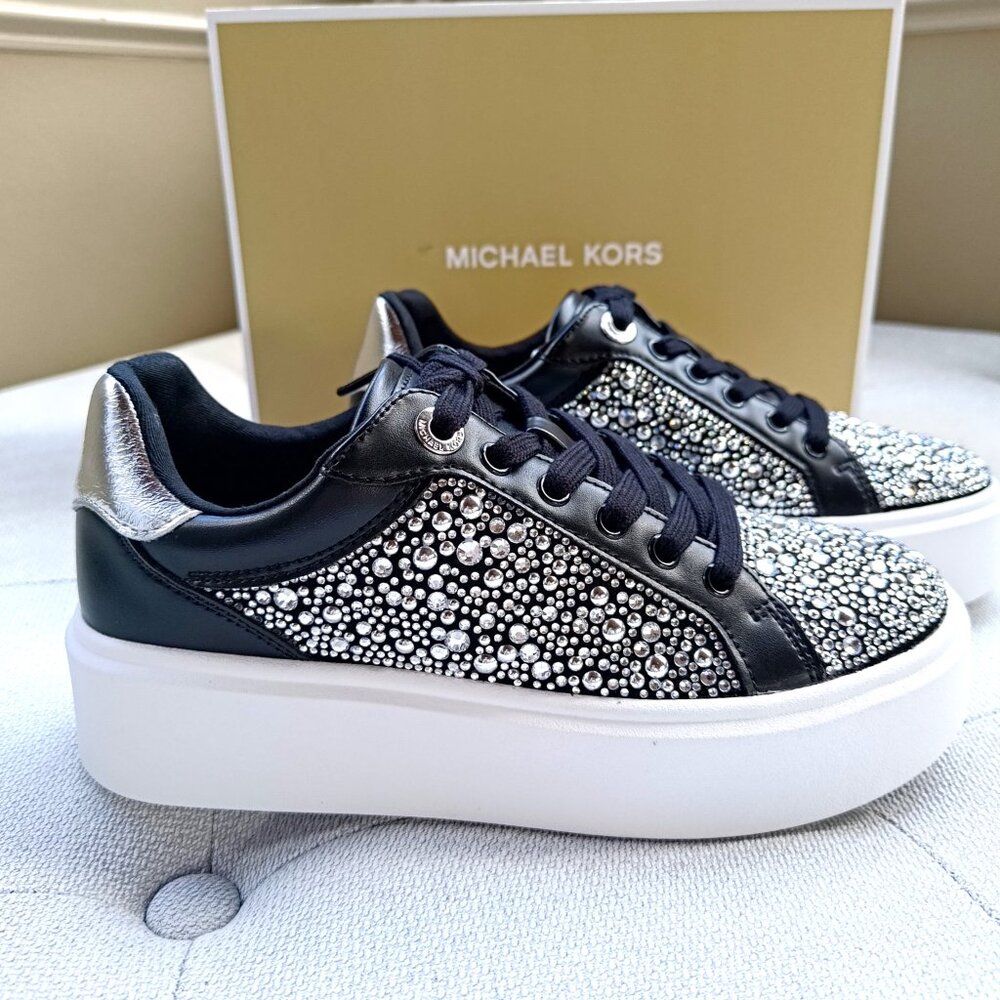 Michael Kors Romey Embellished Platform Sneaker Black 49F5RMFS1S - Picture 4 of 13